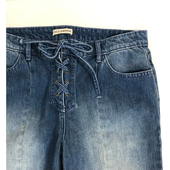 NWT Ulla Johnson Alex Mid-Rise Lace-Up Medium Wash Flared Leg Jeans Size 8 - Picture 4 of 6
